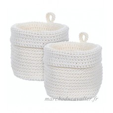 Lot de 2 – Petite en tricot rond paniers de rangement avec crochet de suspension – Crème – Idéal pour ranger Maquillage/produits de toilette – 10.5 cm - B074MCRXSD